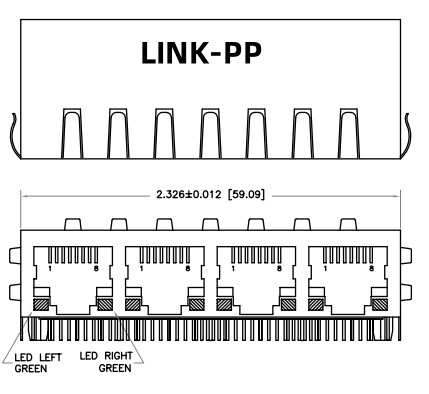 HFJ14-1G01ER-L11RL 1x4 RJ45 패스트 잭 1000 베이스-T 자석