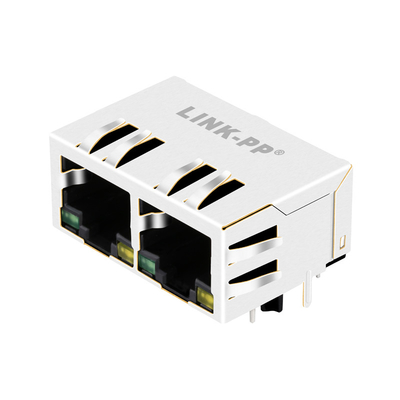 E5J88-41AHS4-LT CAT5e 1X2 공항 RJ45 매그잭 연결기 탭은 녹색 / 노랑으로 아래 이르렀습니다